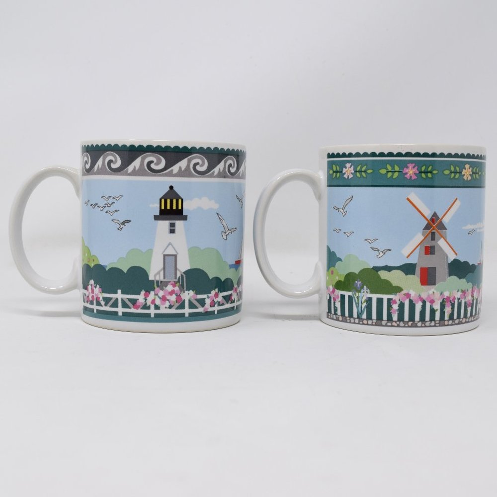 2 Sakura Nantucket Shoreline Mugs Claire Murray Cottagecore Coastal Seaside Set - Picture 2 of 8
